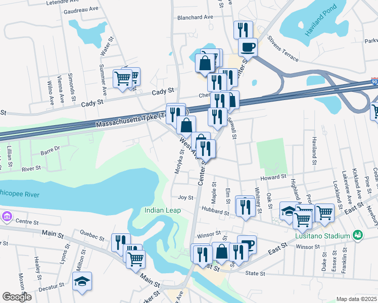 map of restaurants, bars, coffee shops, grocery stores, and more near 405 West Avenue in Ludlow
