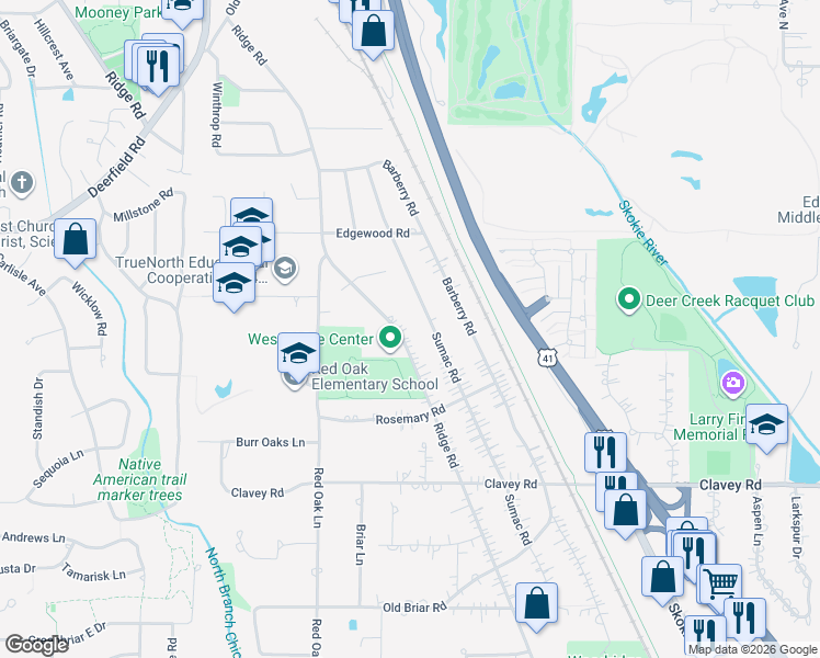 map of restaurants, bars, coffee shops, grocery stores, and more near 676 Sumac Road in Highland Park
