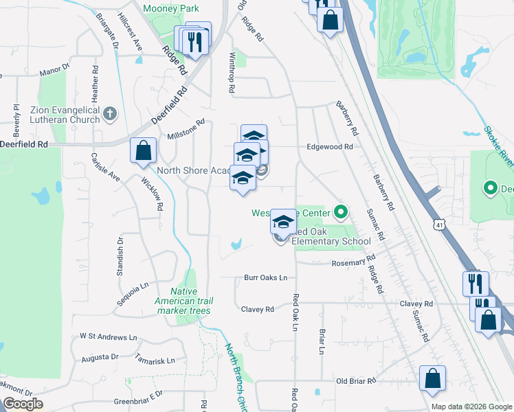 map of restaurants, bars, coffee shops, grocery stores, and more near 1900 Stratford Road in Highland Park