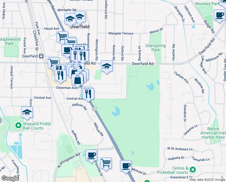 map of restaurants, bars, coffee shops, grocery stores, and more near 457 Longfellow Avenue in Deerfield