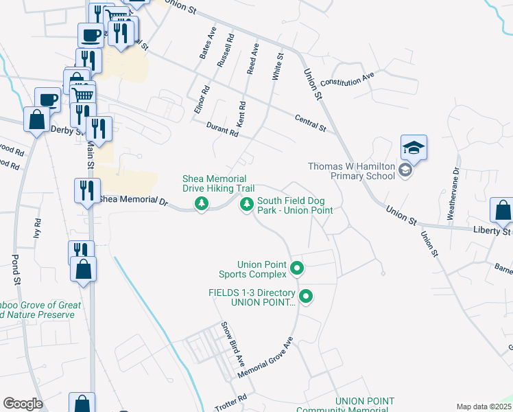 map of restaurants, bars, coffee shops, grocery stores, and more near 26 Memorial Grove Avenue in Weymouth