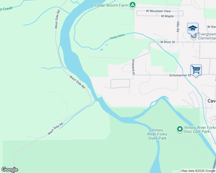 map of restaurants, bars, coffee shops, grocery stores, and more near 266 Retirement Lane in Cave Junction