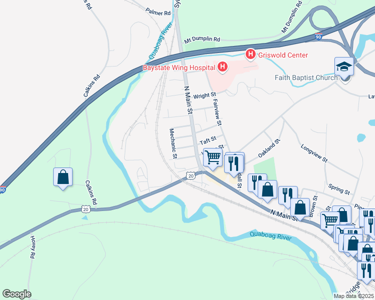 map of restaurants, bars, coffee shops, grocery stores, and more near 6 Green Street in Palmer