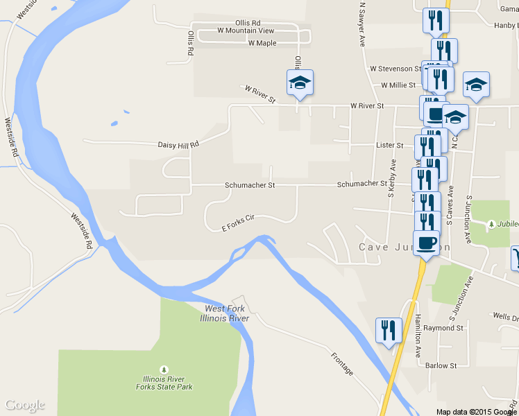 map of restaurants, bars, coffee shops, grocery stores, and more near 558 East Forks Circle in Cave Junction