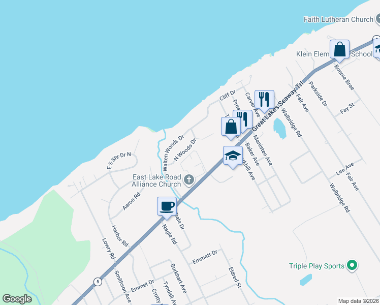 map of restaurants, bars, coffee shops, grocery stores, and more near 301-499 Joshua Dr in Erie