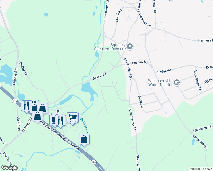 map of restaurants, bars, coffee shops, grocery stores, and more near 71 Boston Road in Sutton
