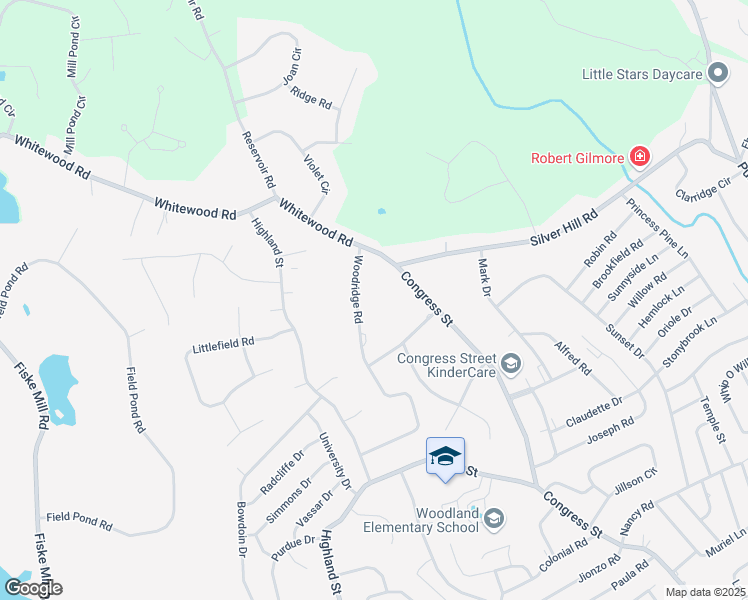 map of restaurants, bars, coffee shops, grocery stores, and more near 42 Woodridge Road in Milford