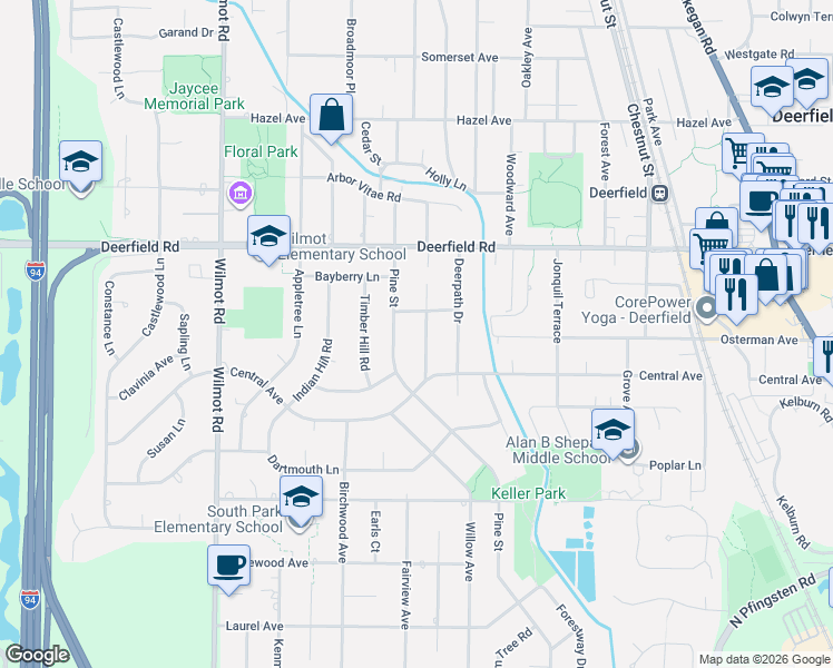 map of restaurants, bars, coffee shops, grocery stores, and more near 680 Lombardy Lane in Deerfield