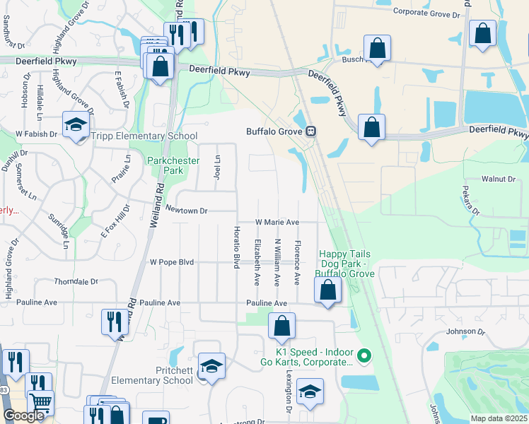 map of restaurants, bars, coffee shops, grocery stores, and more near 20772 North William Avenue in Lake County