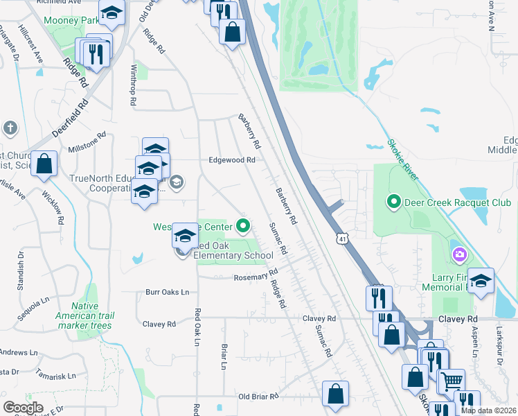 map of restaurants, bars, coffee shops, grocery stores, and more near 676 Sumac Road in Highland Park
