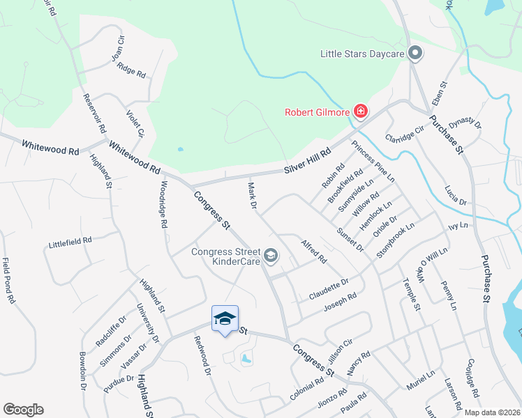 map of restaurants, bars, coffee shops, grocery stores, and more near 67 Sunset Drive in Milford