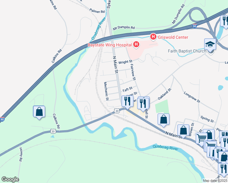 map of restaurants, bars, coffee shops, grocery stores, and more near 6 Green Street in Palmer