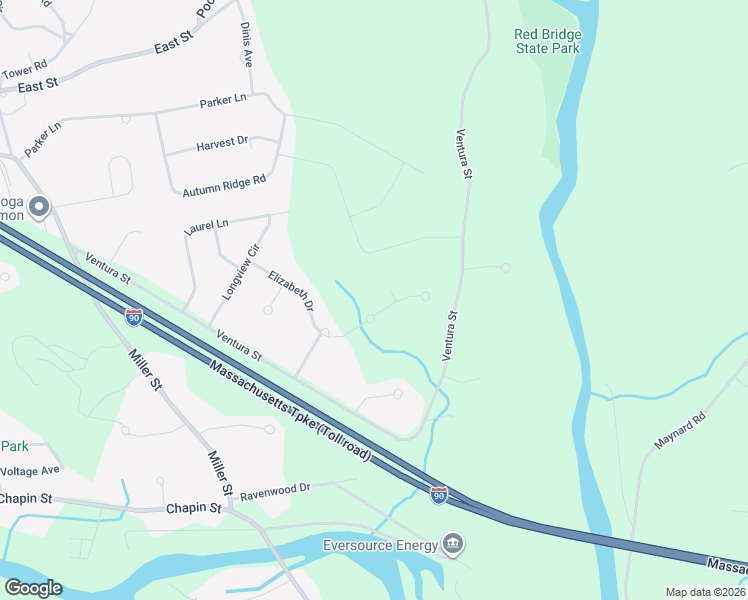 map of restaurants, bars, coffee shops, grocery stores, and more near 199 Elizabeth Drive in Ludlow