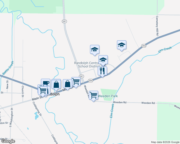 map of restaurants, bars, coffee shops, grocery stores, and more near 34 College Ave in Randolph