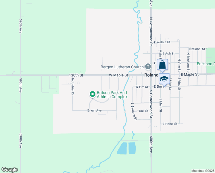 map of restaurants, bars, coffee shops, grocery stores, and more near 133 Duea Circle in Roland