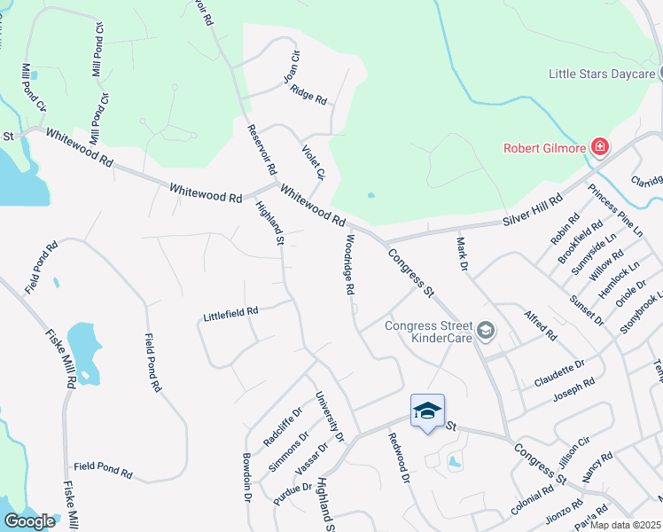 map of restaurants, bars, coffee shops, grocery stores, and more near 47 Woodridge Road in Milford