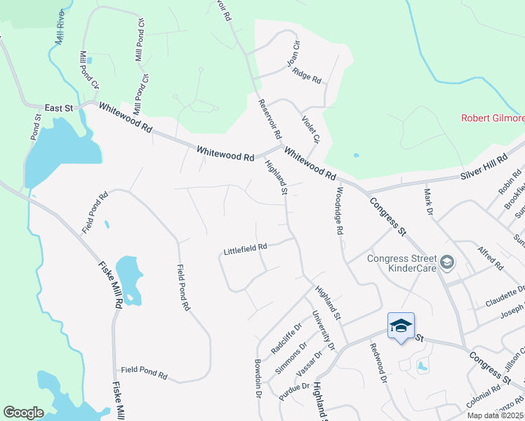 map of restaurants, bars, coffee shops, grocery stores, and more near 6 Ramble Road in Milford