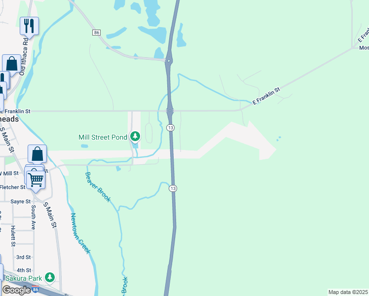 map of restaurants, bars, coffee shops, grocery stores, and more near 141 Camelot Drive in Horseheads