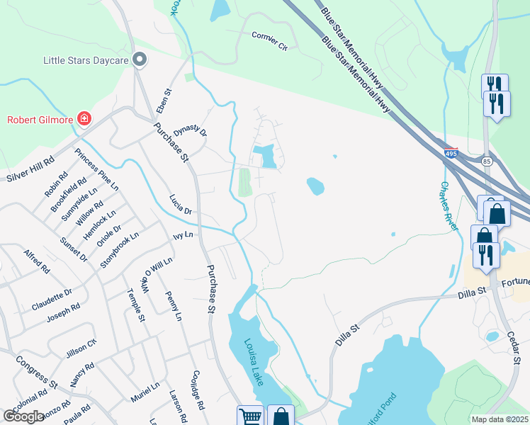 map of restaurants, bars, coffee shops, grocery stores, and more near 23 Shadowbrook Lane in Milford