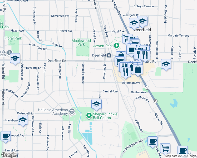 map of restaurants, bars, coffee shops, grocery stores, and more near 948 Osterman Avenue in Deerfield