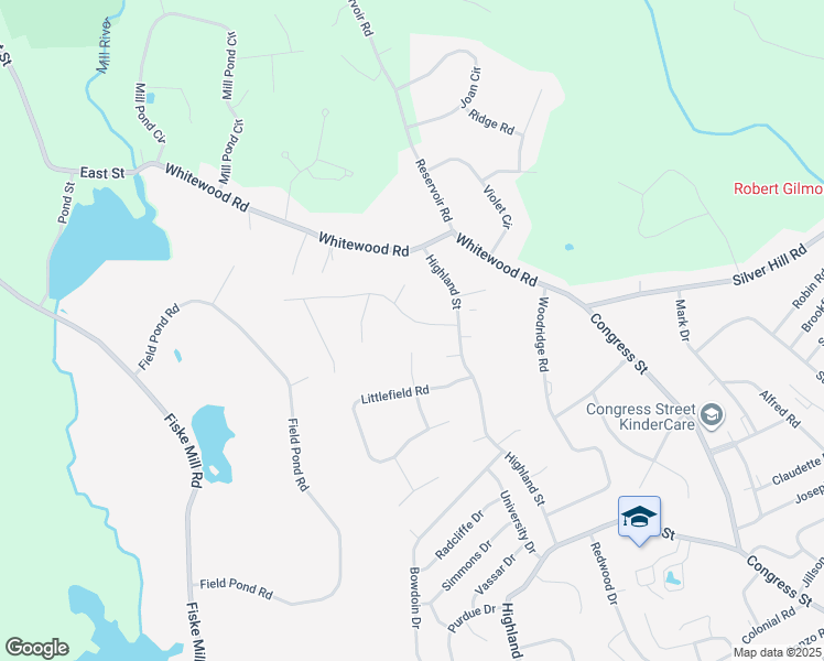 map of restaurants, bars, coffee shops, grocery stores, and more near 6 Ramble Road in Milford