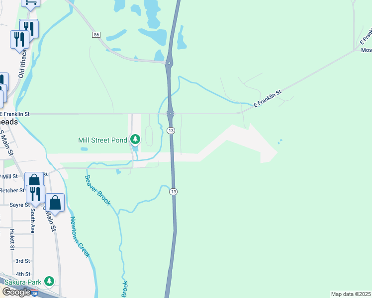 map of restaurants, bars, coffee shops, grocery stores, and more near 141-199 Camelot Drive in Horseheads