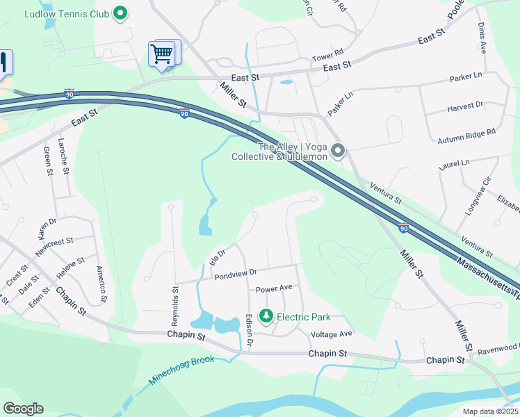map of restaurants, bars, coffee shops, grocery stores, and more near 196 Irla Drive in Ludlow