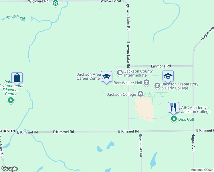 map of restaurants, bars, coffee shops, grocery stores, and more near 6800 Browns Lake Road in Jackson
