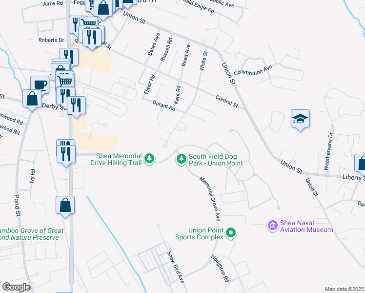 map of restaurants, bars, coffee shops, grocery stores, and more near 232 Shea Memorial Drive in Weymouth
