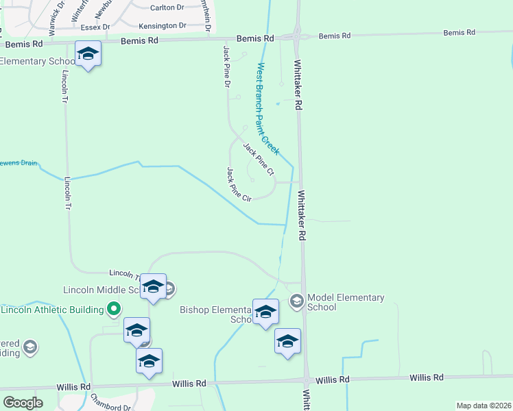 map of restaurants, bars, coffee shops, grocery stores, and more near 8506 Jack Pine Circle in Ypsilanti