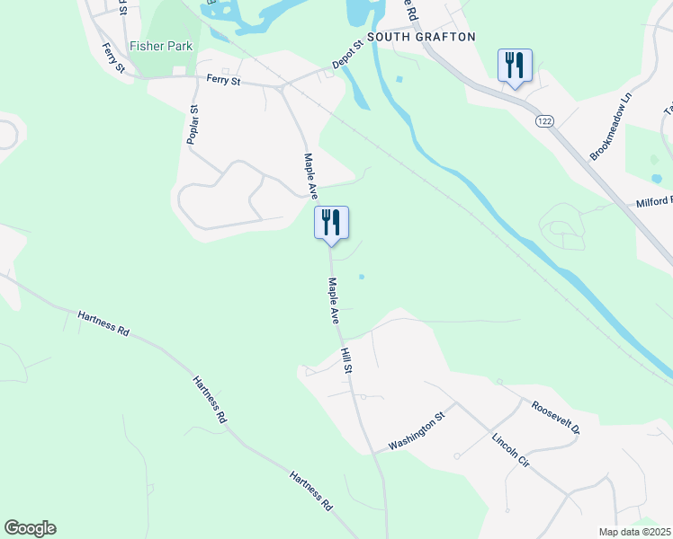 map of restaurants, bars, coffee shops, grocery stores, and more near 67 Maple Avenue in Grafton