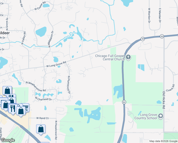 map of restaurants, bars, coffee shops, grocery stores, and more near 2811 Knoll Drive in Long Grove