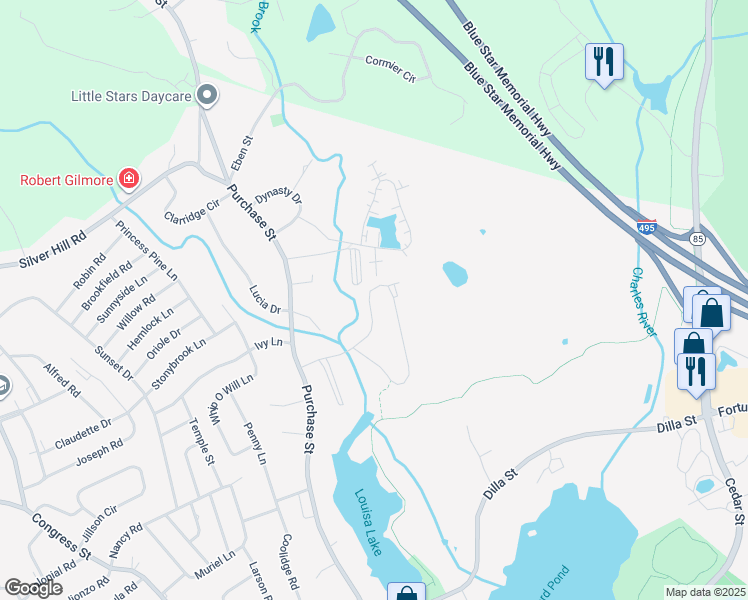 map of restaurants, bars, coffee shops, grocery stores, and more near 6 Shadowbrook Lane in Milford