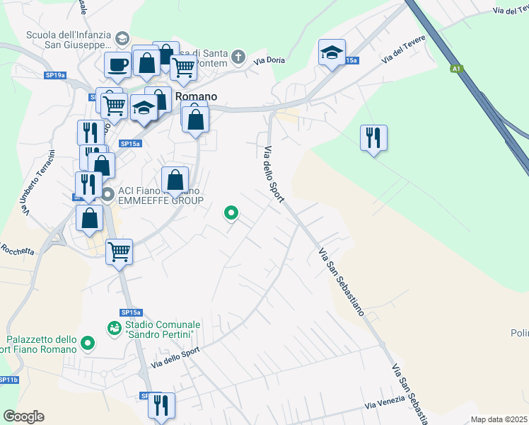 map of restaurants, bars, coffee shops, grocery stores, and more near 8 Via Campo Maro in Fiano Romano