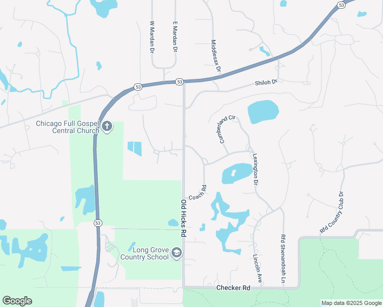 map of restaurants, bars, coffee shops, grocery stores, and more near 2312 Coach Road in Long Grove