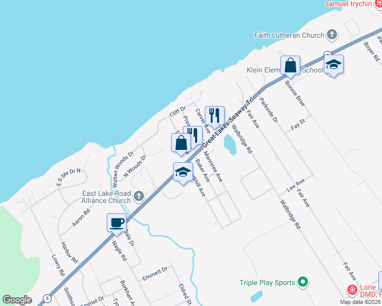 map of restaurants, bars, coffee shops, grocery stores, and more near 4682 Pennsylvania 5 in Erie
