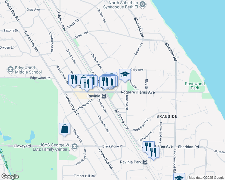 map of restaurants, bars, coffee shops, grocery stores, and more near 698 Judson Avenue in Highland Park