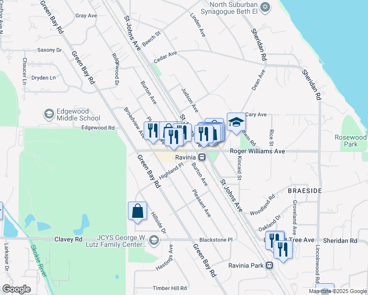 map of restaurants, bars, coffee shops, grocery stores, and more near 692 Burton Avenue in Highland Park