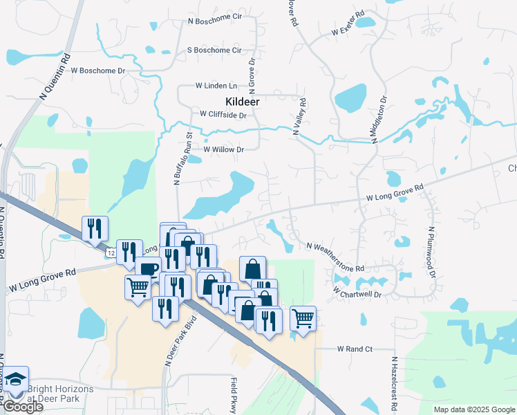 map of restaurants, bars, coffee shops, grocery stores, and more near 20842 North Heather Court in Kildeer