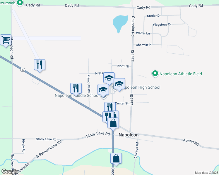 map of restaurants, bars, coffee shops, grocery stores, and more near 220 West Street in Napoleon