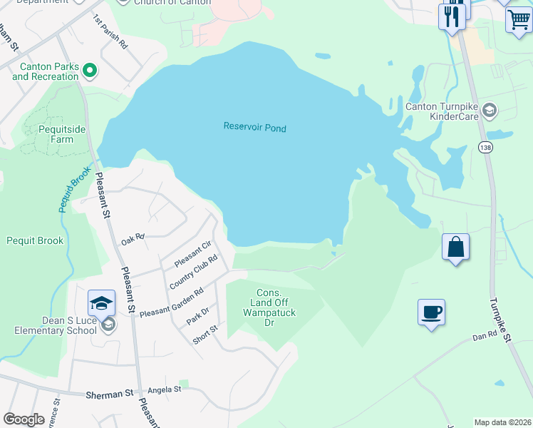 map of restaurants, bars, coffee shops, grocery stores, and more near 65 Pleasant Circle in Canton