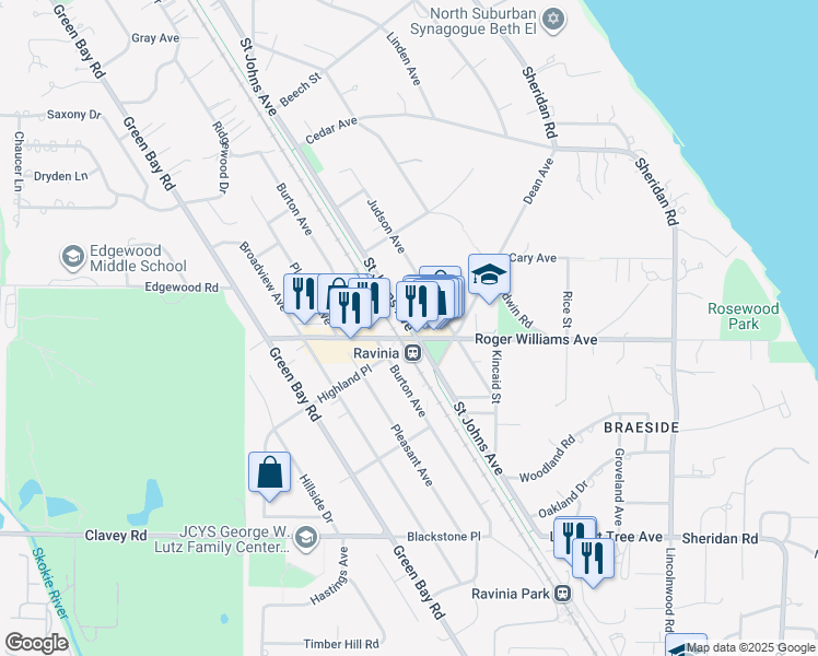map of restaurants, bars, coffee shops, grocery stores, and more near 761 Saint Johns Avenue in Highland Park