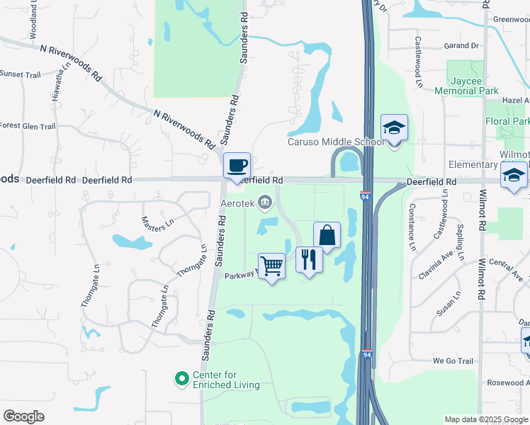 map of restaurants, bars, coffee shops, grocery stores, and more near 9 Parkway North in Deerfield