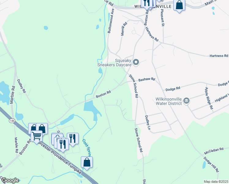 map of restaurants, bars, coffee shops, grocery stores, and more near 71 Boston Road in Sutton
