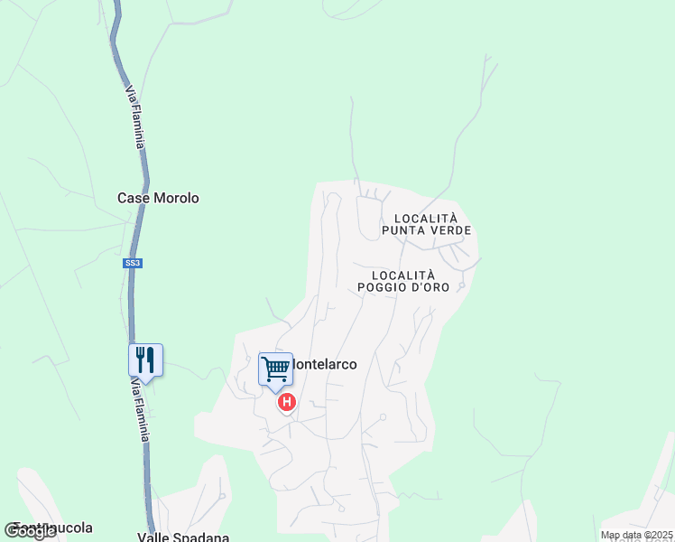map of restaurants, bars, coffee shops, grocery stores, and more near 88 Via dell'Orsa Maggiore in Montelarco