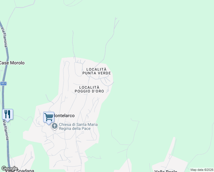 map of restaurants, bars, coffee shops, grocery stores, and more near 14 Via delle Magnolie in Montelarco