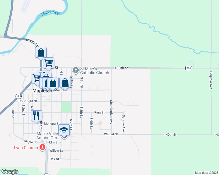 map of restaurants, bars, coffee shops, grocery stores, and more near 837 Main Street in Mapleton