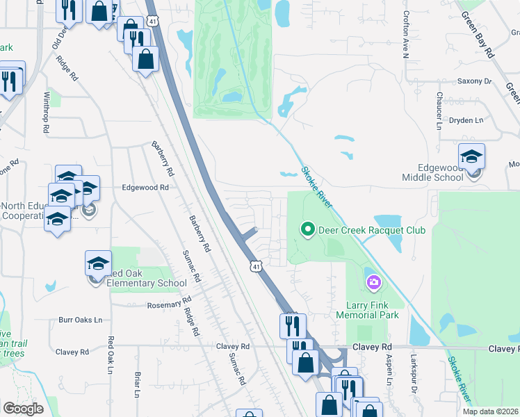 map of restaurants, bars, coffee shops, grocery stores, and more near 1459 Beaupre Court in Highland Park