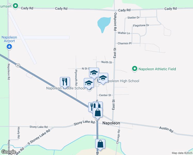 map of restaurants, bars, coffee shops, grocery stores, and more near 220 West Street in Napoleon