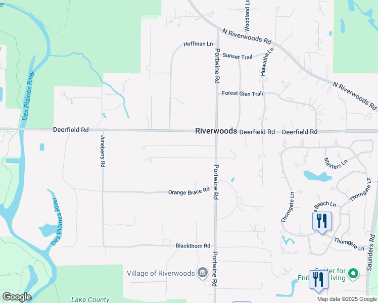 map of restaurants, bars, coffee shops, grocery stores, and more near 2875 Arrowwood Trail in Riverwoods
